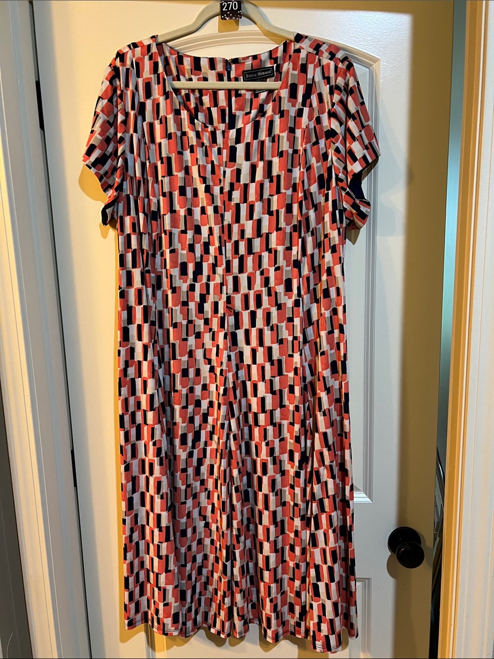 Jessica Howard Red, Black & White Geometric Midi Dress H270